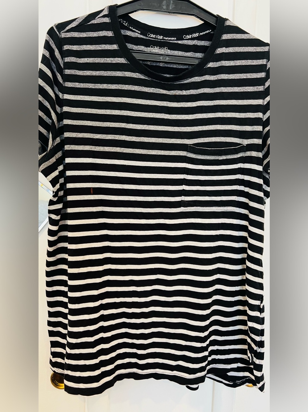 Calvin Klein women’s Black & White Striped Pocket T‑Shirt size 1X
